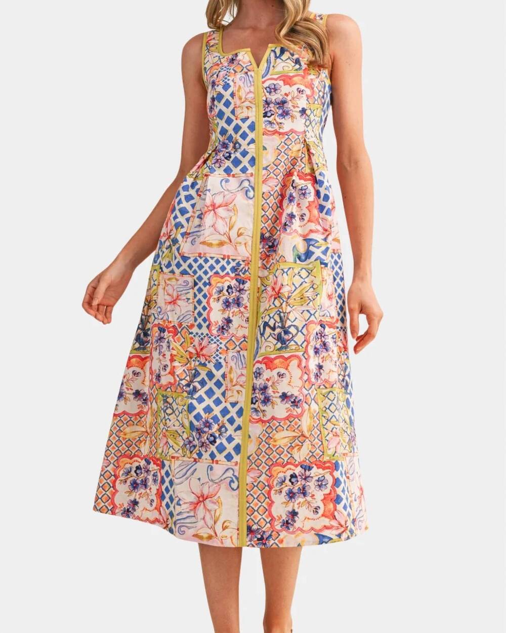 NEW &MERCI floral contrast piping dress in multicolor